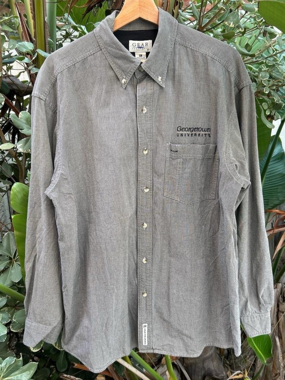 Vintage 1990s Gear For Sports Georgetown University Houndstooth Shirt XL